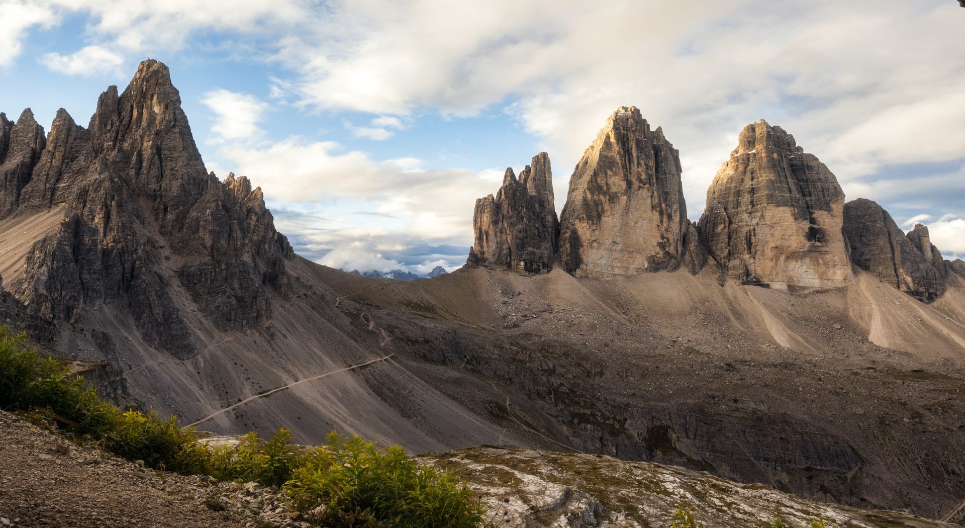 Sunrise at the Three Peaks in the Dolomites in the Upper Puster Valley